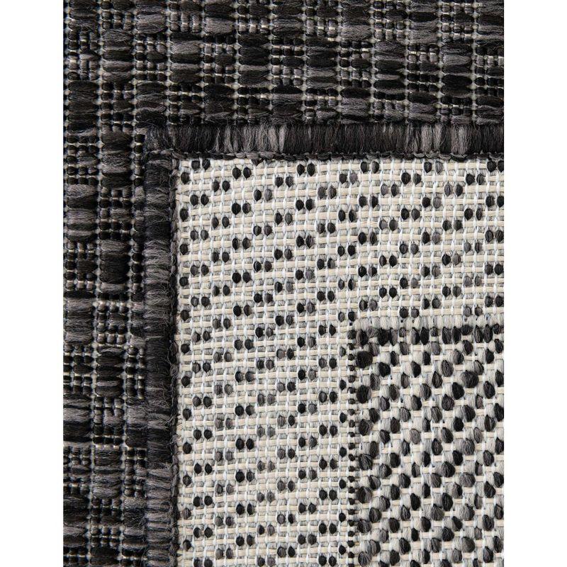 Sophisticated Square Black & Beige Outdoor Rug, Easy-Care & Stain-Resistant