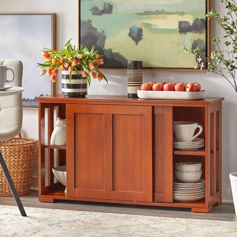 Buylateral Pacific Modular Design Stackable Cabinet with Sliding Doors Walnut: Sideboard, Adjustable Shelf, MDF