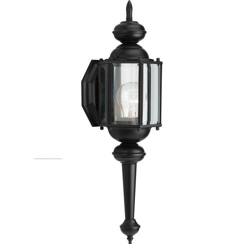 Black Hexagonal Aluminum Outdoor Wall Lantern with Clear Glass Panels