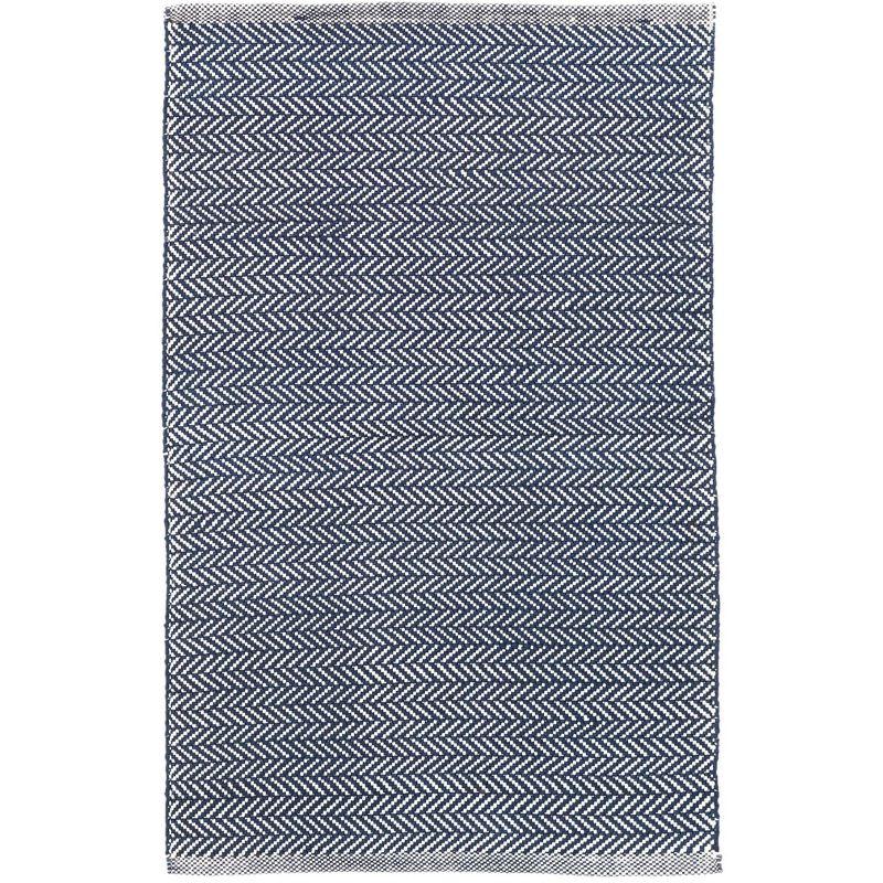 Herringbone Indigo/White Handwoven Indoor/Outdoor Rug