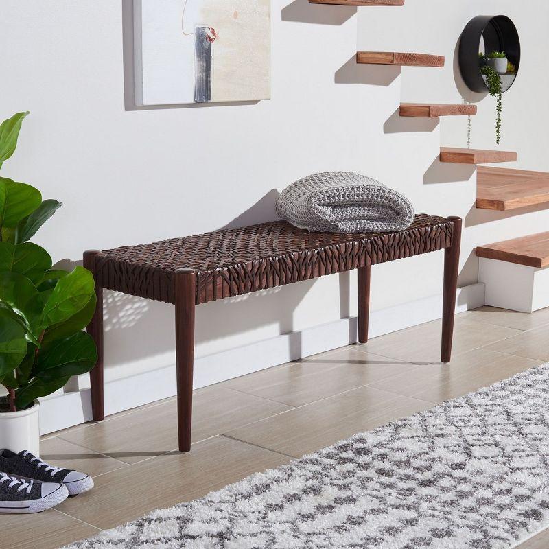 Transitional Brown Cowhide Leather Weave 47" Bench