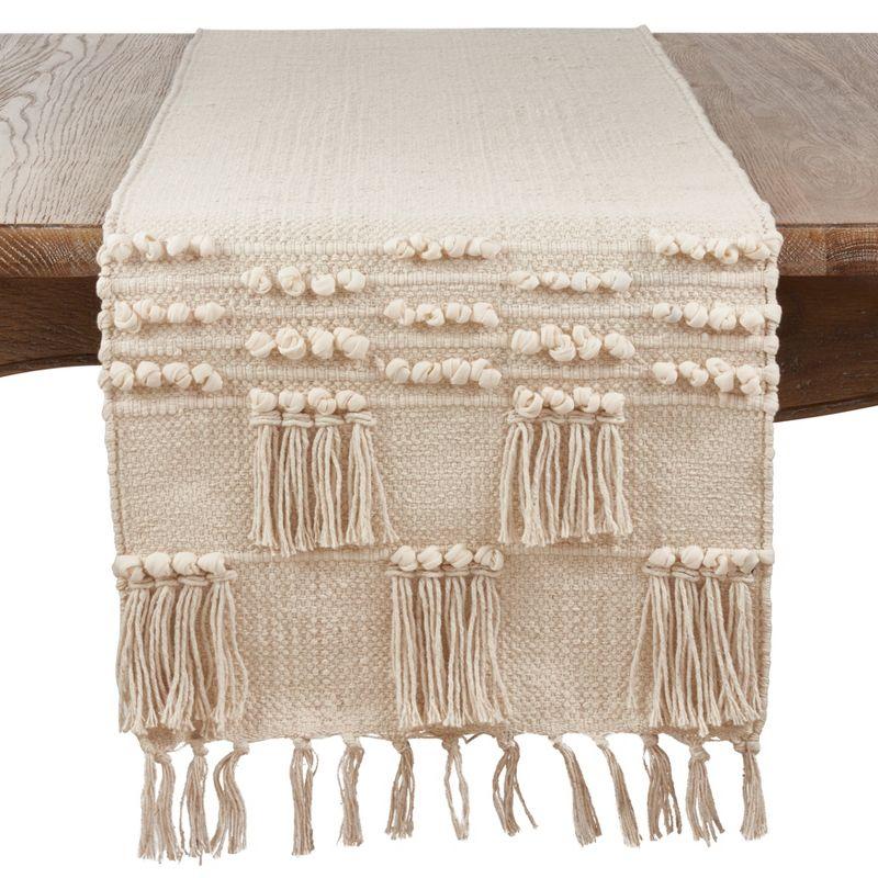 Beige Cotton Tassel Moroccan Table Runner, 16" x 72"