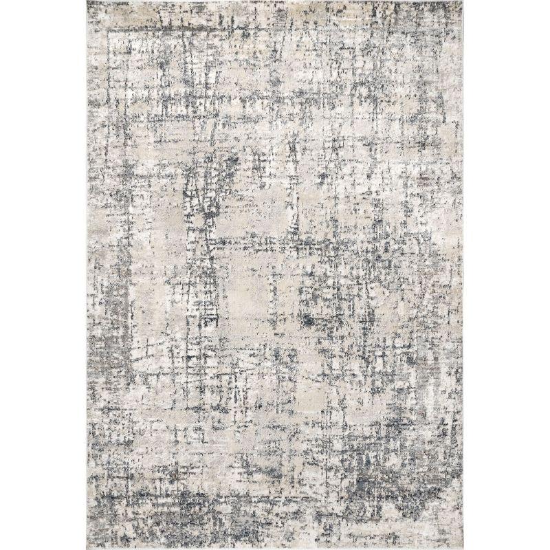 Ivory and Gray Abstract Synthetic Area Rug, 9' x 12'