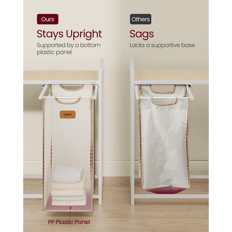 VASAGLE Laundry Hamper with 3 Compartments, 26.4 Gal. (100 L) Laundry Sorter, Rolling Laundry Cart with Shelves, Camel Brown and Cream White