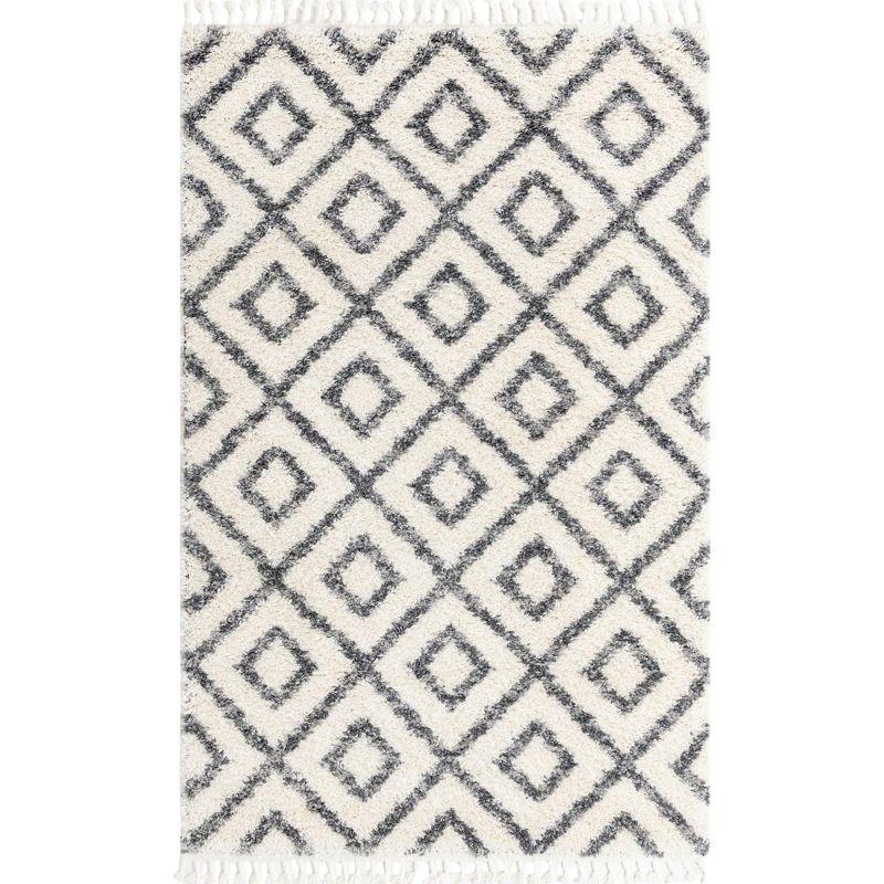 Unique Loom 5' 1 x 8' 0 Ivory Hygge Shag Diamond Area Rug