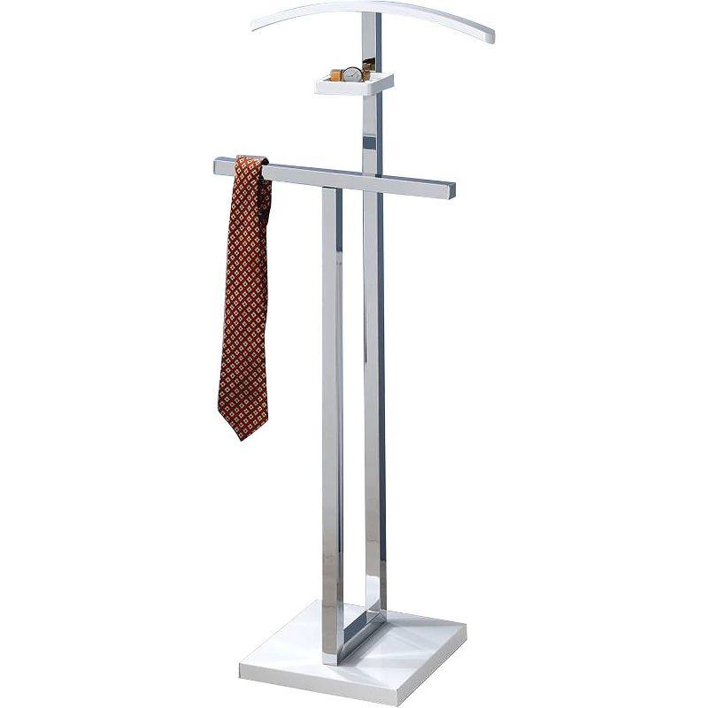 Kings Brand Furniture - Vaccaro Metal & Wood Suit Valet Stand, Clothes Rack, White/Chrome