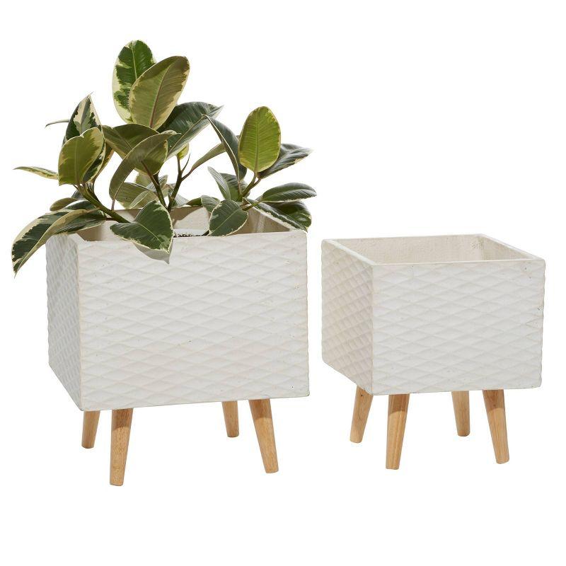 Modern White Textured Square Fiber Clay Planter Set