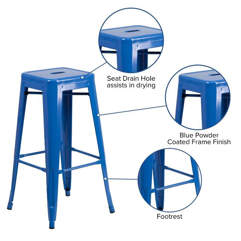 Flash Furniture Commercial Grade 30" High Backless Blue Metal Indoor-Outdoor Barstool with Square Seat