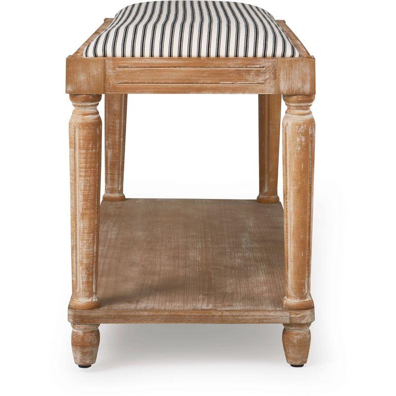 Distressed Natural Cottage-Style Upholstered Bench with Storage