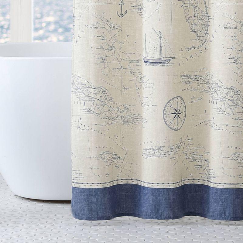 Caribbean Sea Navy Cotton Nautical Shower Curtain