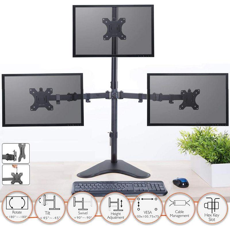 Triple Monitor Mount – Freestanding Monitor Arm with 3 Adjustable VESA Mounts – Black – Stand Steady