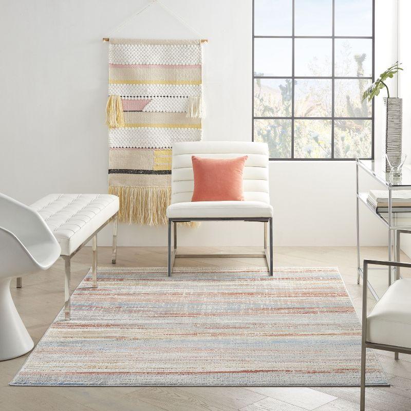 Ivory Multicolor Abstract 4' x 6' Synthetic Rug