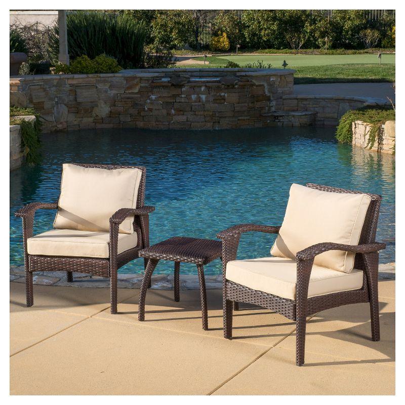 Honolulu 3pc Wicker Patio Chat Set with Cushions - Brown - Christopher Knight Home