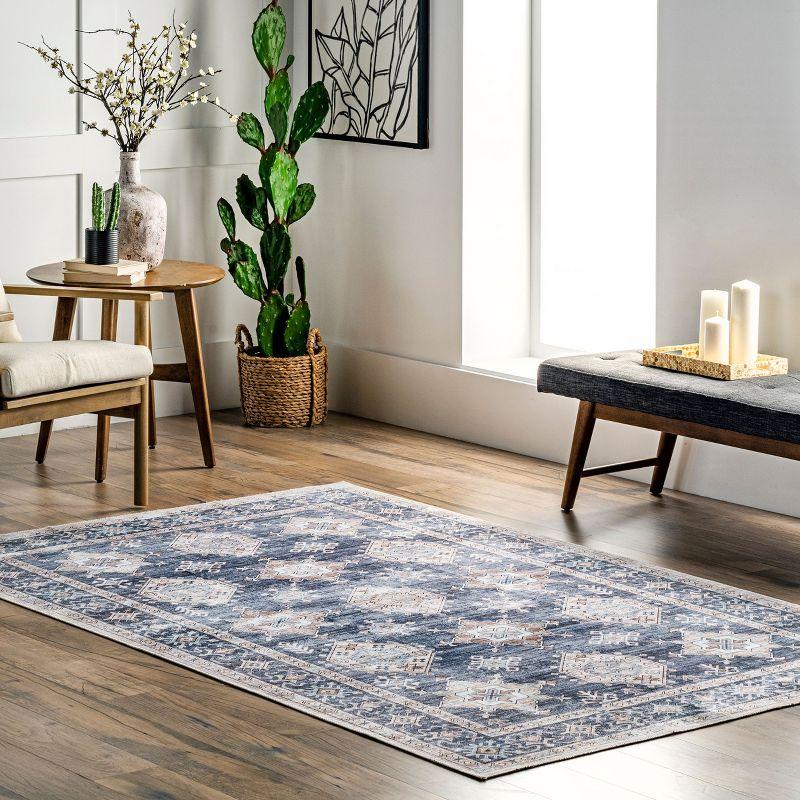Nuloom Finley Medallion 5x8 Machine Washable Indoor Area Rug for Living Room Bedroom Dining Room Kitchen, Blue/Grey