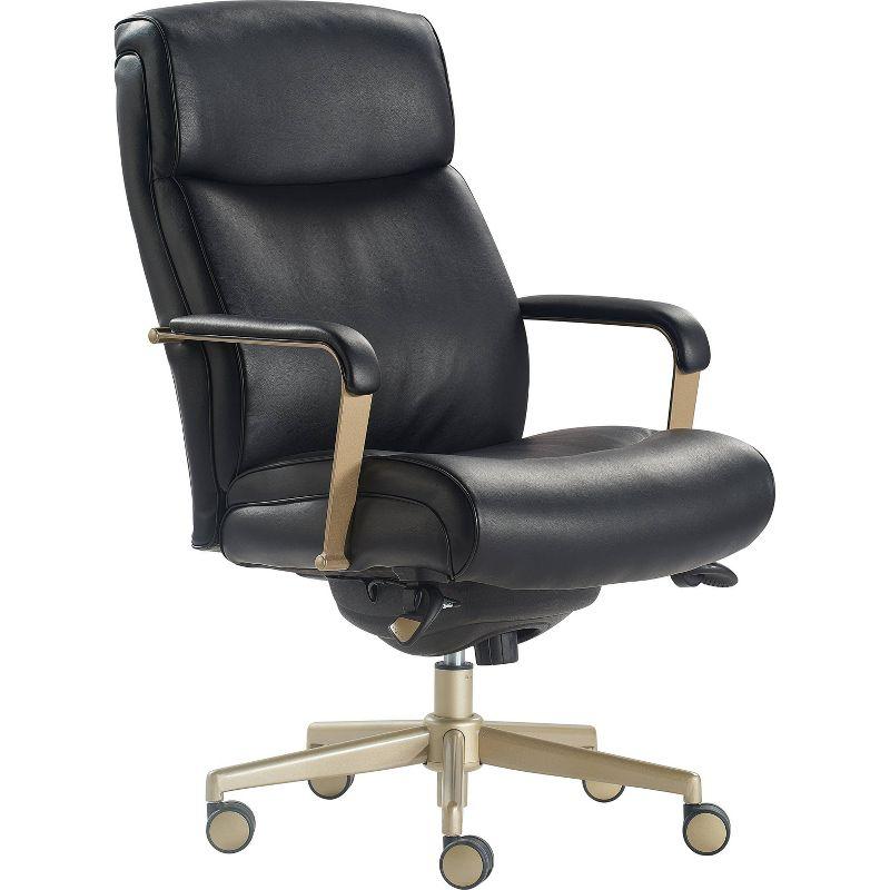 Modern Executive Black Bonded Leather Office Chair with Copper Base