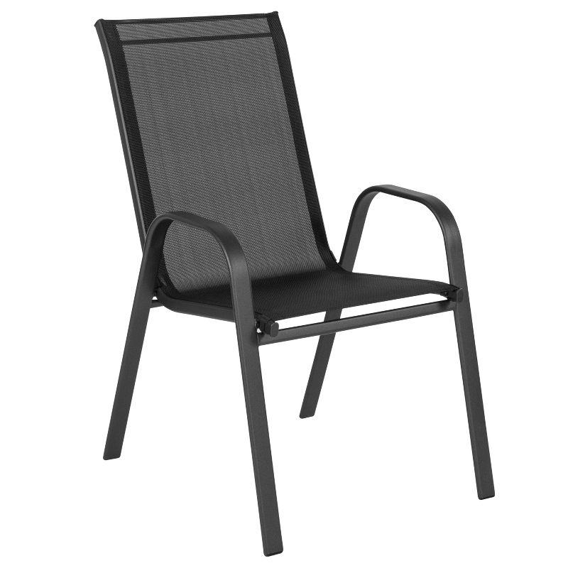 Set of 4 Sleek Black Outdoor Stack Chairs with Flex Comfort