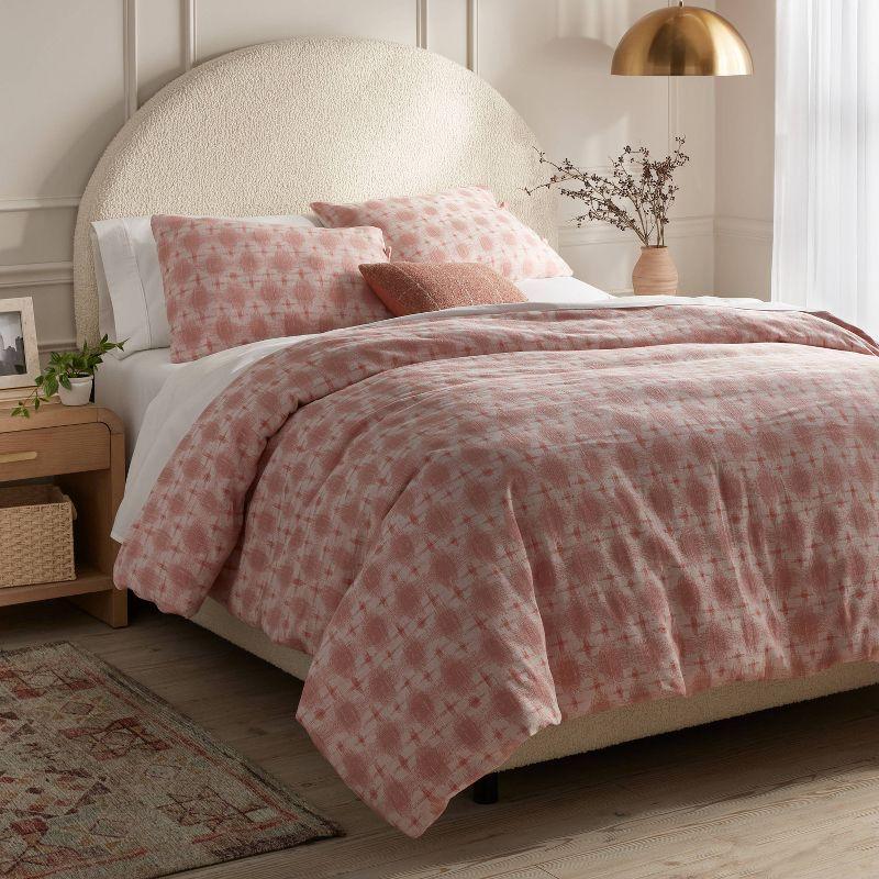 Full/Queen Yarn Dye Ikat Duvet Cover and Sham Set Ivory/Mauve - Threshold™: Cotton Slub, Zippered, Oeko-Tex Certified