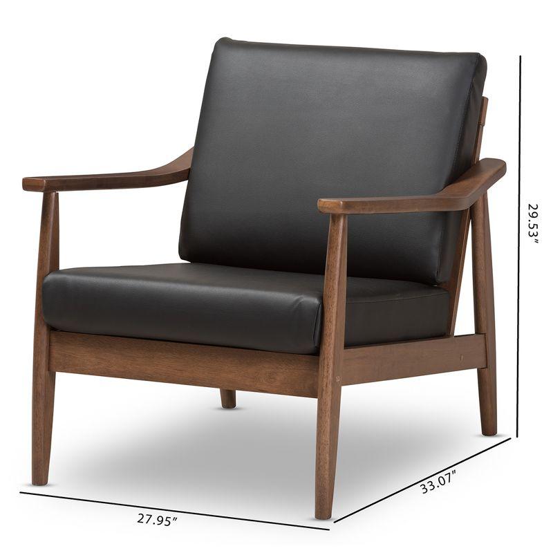 Venza Mid Century Modern Walnut Wood Faux Leather Lounge Chair Black - Baxton Studio: Indoor Armchair, Rubberwood Frame