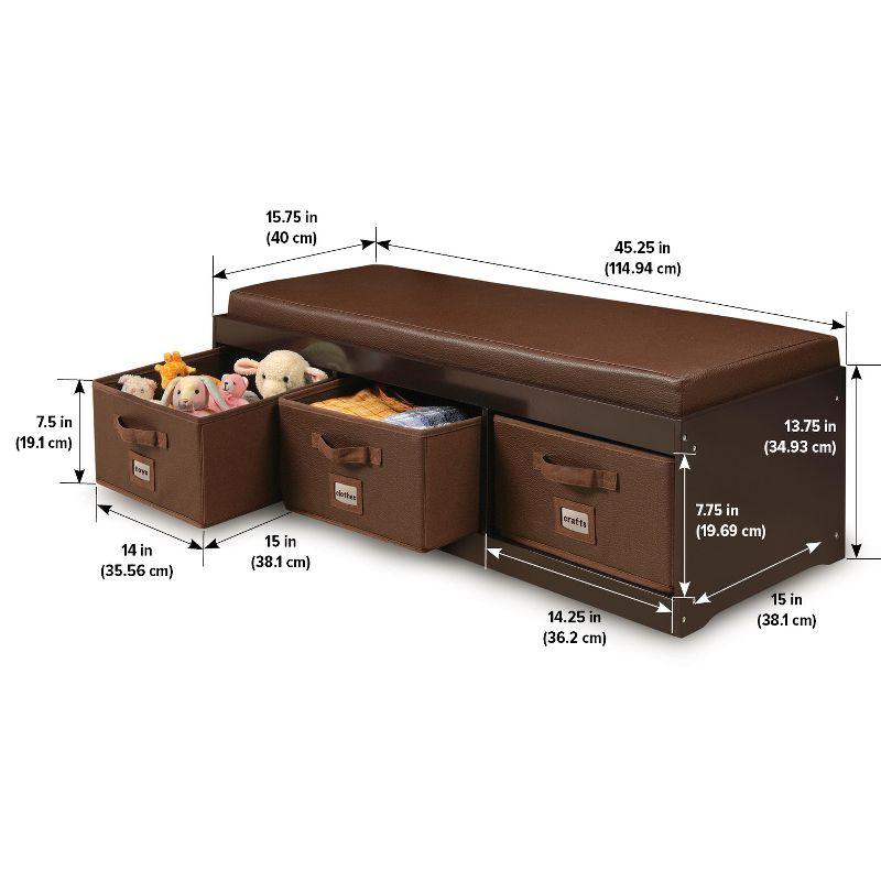 Badger Basket Kid's Storage Bench with Cushion and Three Bins - Espresso