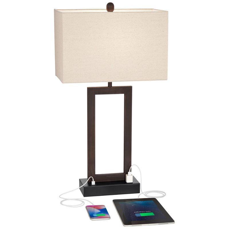 360 Lighting Todd Modern Table Lamps 30" Tall Set of 2 Bronze with USB and AC Power Outlet in Base Oatmeal Shade for Bedroom Living Room Bedside Desk