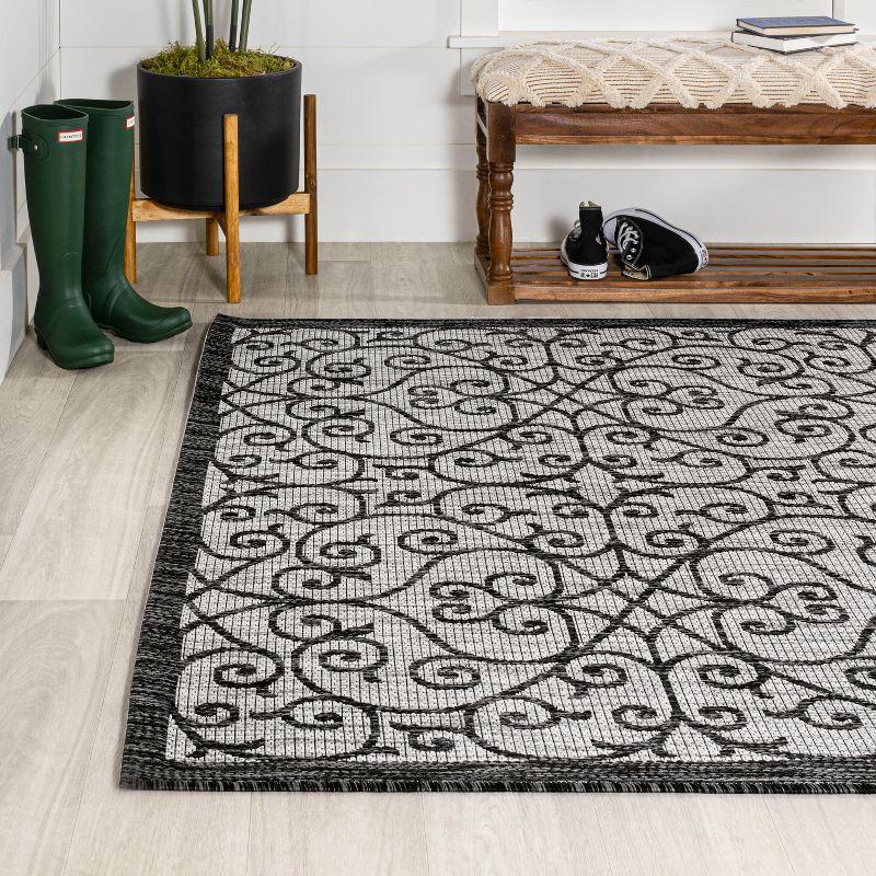 8' x 10' Madrid Vintage Filigree Textured Weave Indoor/Outdoor Area Rug, Light Gray/Black - JONATHAN Y