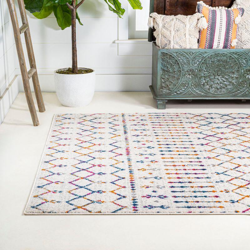 8'x10' Moroccan HYPE Boho Vintage Diamond Area Rug, Cream/Multi - JONATHAN Y