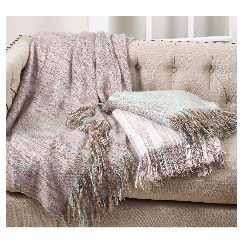 Aqua and Brown Faux Mohair Fringe Throw Blanket