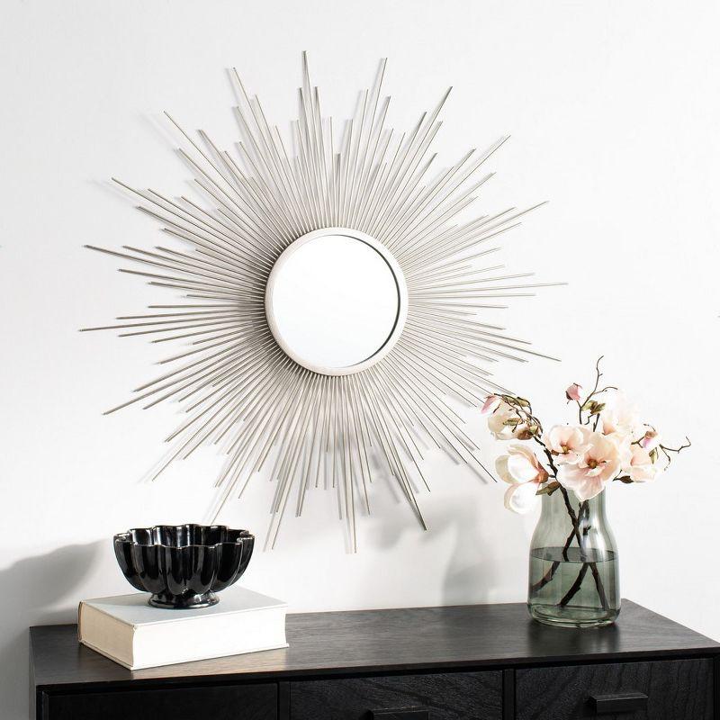 Contemporary Cream Wood Sunburst Round Mirror 36"