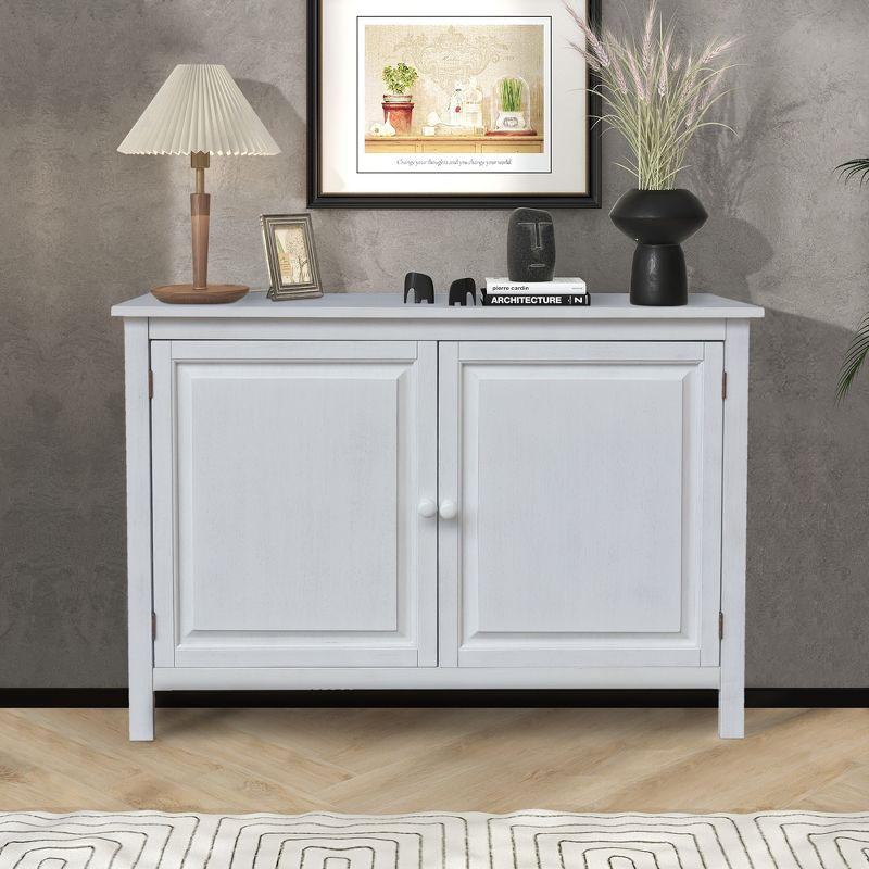 Chalk White Solid Wood Hall Storage Cabinet with Adjustable Shelves