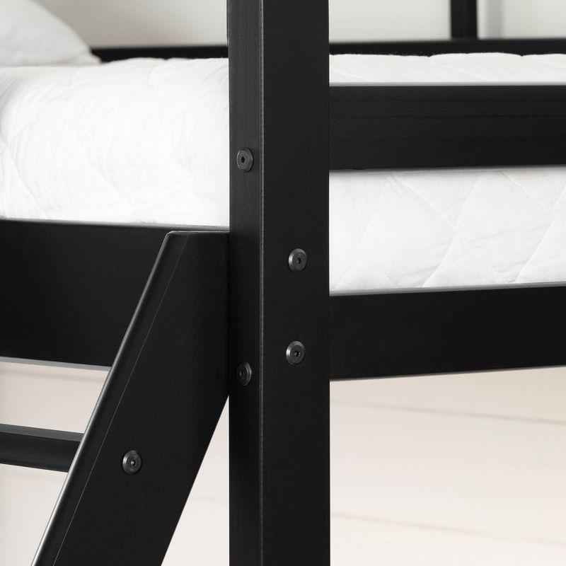 Induzy Solid Wood Kids' Bunk Beds Matte Black - South Shore: Twin Loft Bed, Unupholstered, Ages 0-9, No Box Spring Needed