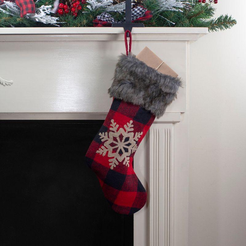 Northlight 19" Red and Black Buffalo Plaid Christmas Stocking with Snowflake