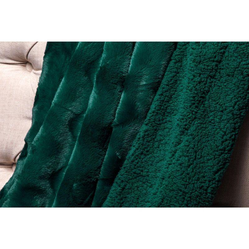 Chanasya Soft Wave Faux Fur Throw Blanket With Reversible Faux Shearling - 50" x 65” - Teal