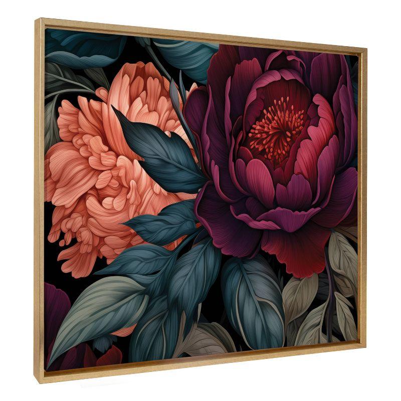 Kate & Laurel All Things Decor 31.5"x41.5" Sylvie Dark Academia Floral in Rich Jewel Tones Framed by The Creative Bunch Studio Gold