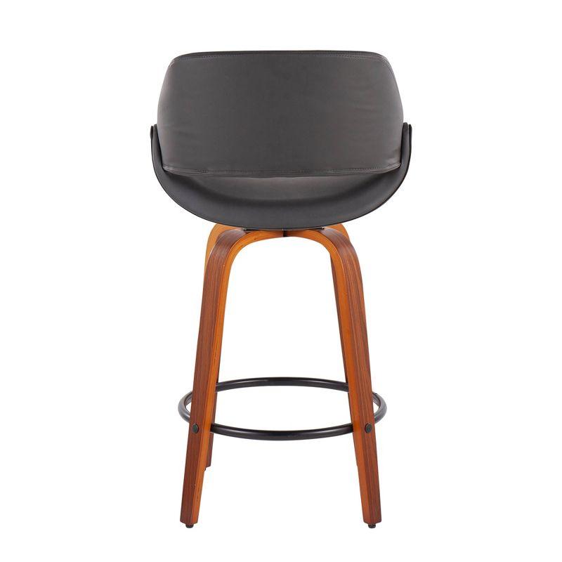 Set of 2 Fabrico PU Leather/Steel/Wood Counter Height Barstools Walnut/Gray/Black - LumiSource