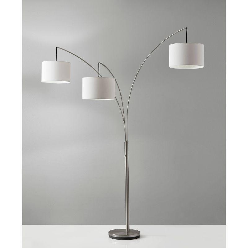 Trinity Brushed Steel 74'' Adjustable Arc Floor Lamp with White Shades