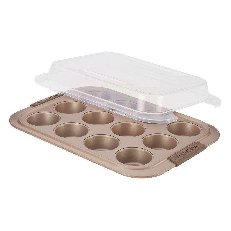 Anolon Anolon Advanced Bakeware 12-Cup Nonstick Muffin Pan with Silicone Grips and Lid, Bronze