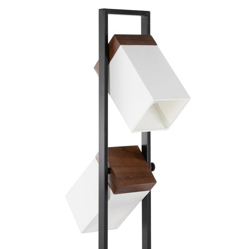 LumiSource Bento 67.5" Contemporary Metal Floor Lamp in Black Metal and Walnut Wood with White Shade: UL Listed, 3-Head, Linen Shade