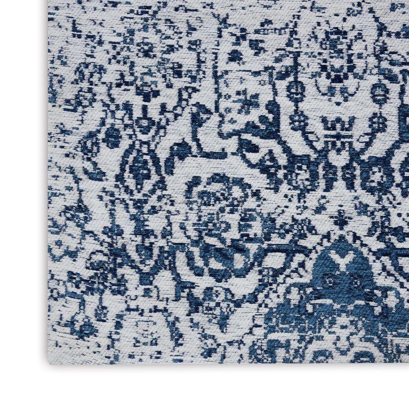 Williston Forge Damask Southwestern Machine Made Power Loom Polypropylene Indoor / Outdoor Area Rug in Ivory/Navy