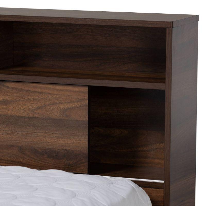 Queen 1 Drawer Tristan Wood Platform Storage Bed with Shelves Dark Brown - Baxton Studio