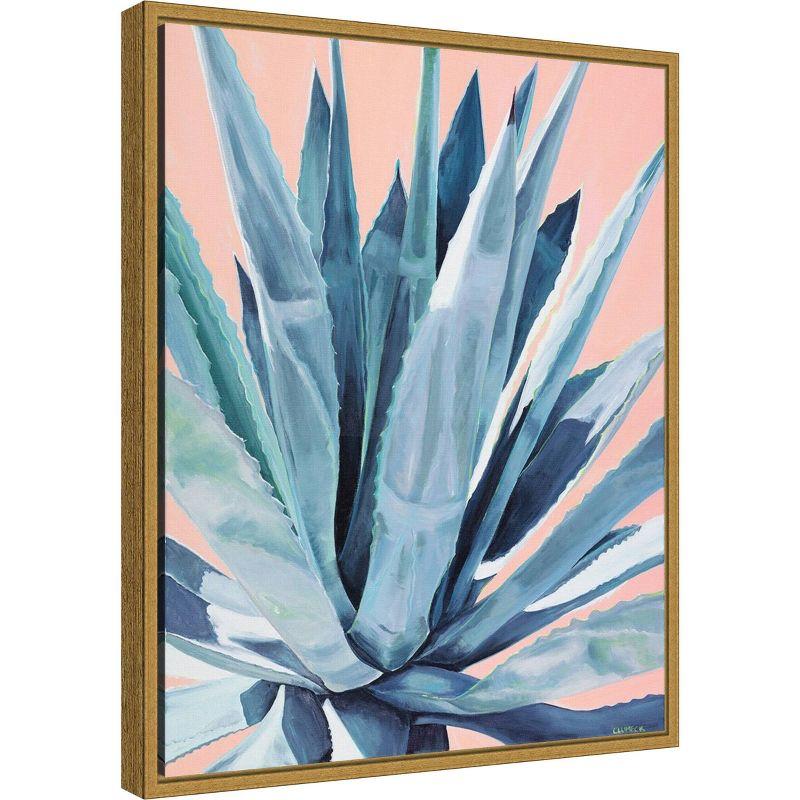 Agave with Coral Framed Canvas Wall Art in Gold Frame