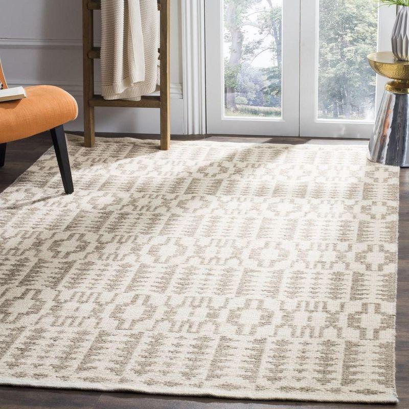 Light Gray and Brown Wool 4' x 6' Handwoven Area Rug