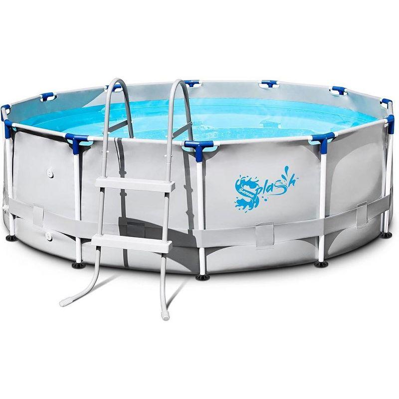 SereneLife 18' Round Metal Frame Pool Set with Ladder, Filter, and Pool Cover