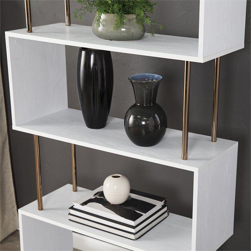 SEI Furniture Beckerman 4 Shelf Bookcase in White and Champagne