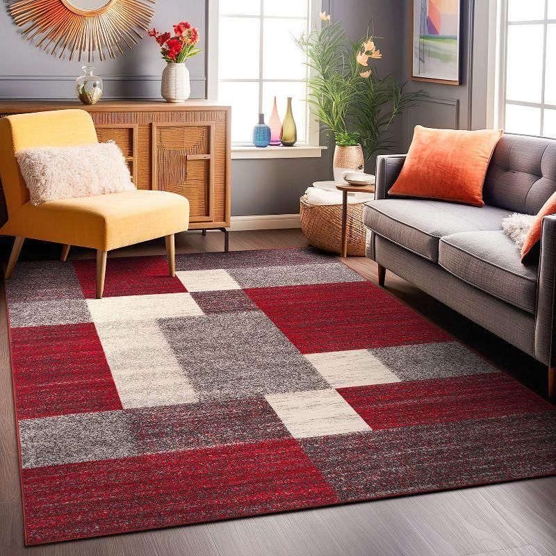 World Rug Gallery Modern Boxes Design Non-slip (Non-skid) Red 7'10" x 10' Area Rug