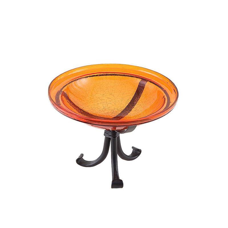 12.75" Reflective Crackle Glass Birdbath Bowl with Tripod Stand Mandrin Orange - Achla Design: Weather-Resistant, Freestanding