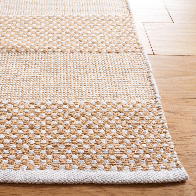 Ivory and Gold Striped Wool Cotton 8' x 10' Area Rug