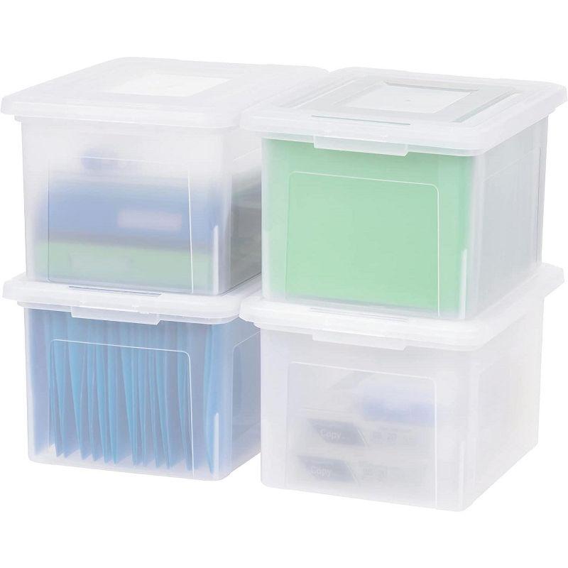 IRIS USA 35 Qt. 4Pack File Box File Organizer Plastic File Box for Letter/Legal File, BPA-Free Plastic Storage Bin Tote Organizer with Durable, Pearl