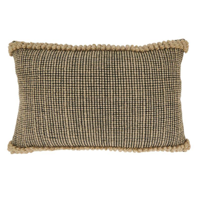 Rustic Beige and Black Woven Outdoor Throw Pillow Cover, 14"x22"