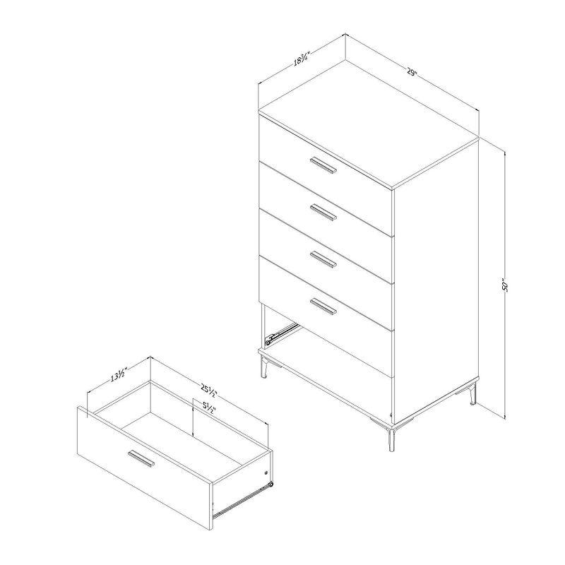 South Shore Musano 5 Drawer Chest Natural Walnut: Bedroom Storage, Vertical Design, Laminate Surface