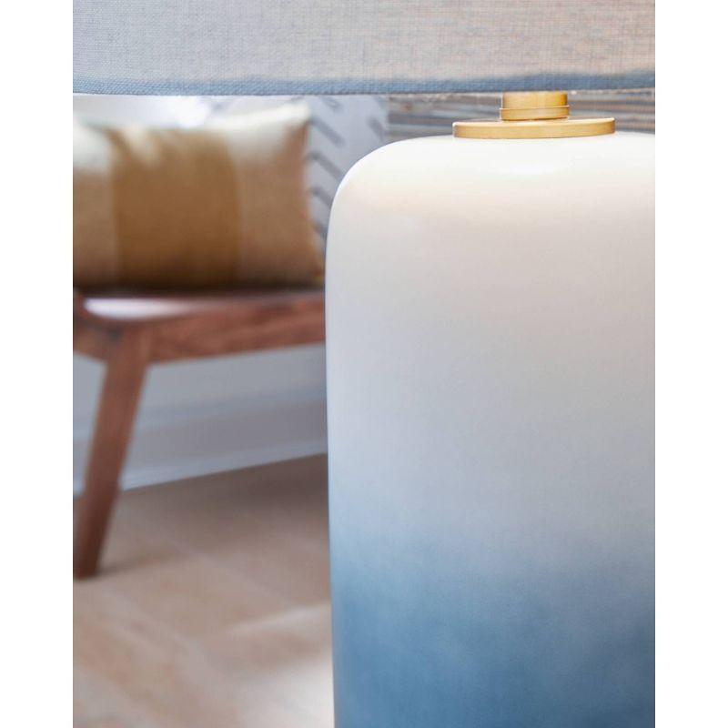 Signature Design by Ashley Lemrich Table Lamp Blue/White: Ceramic Base, Drum Shade, 3-Way Rotary Switch